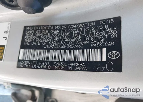 2015 Toyota Prius Two z USA, uszkodzony, nr VIN JTDKN3DU6F0457462
